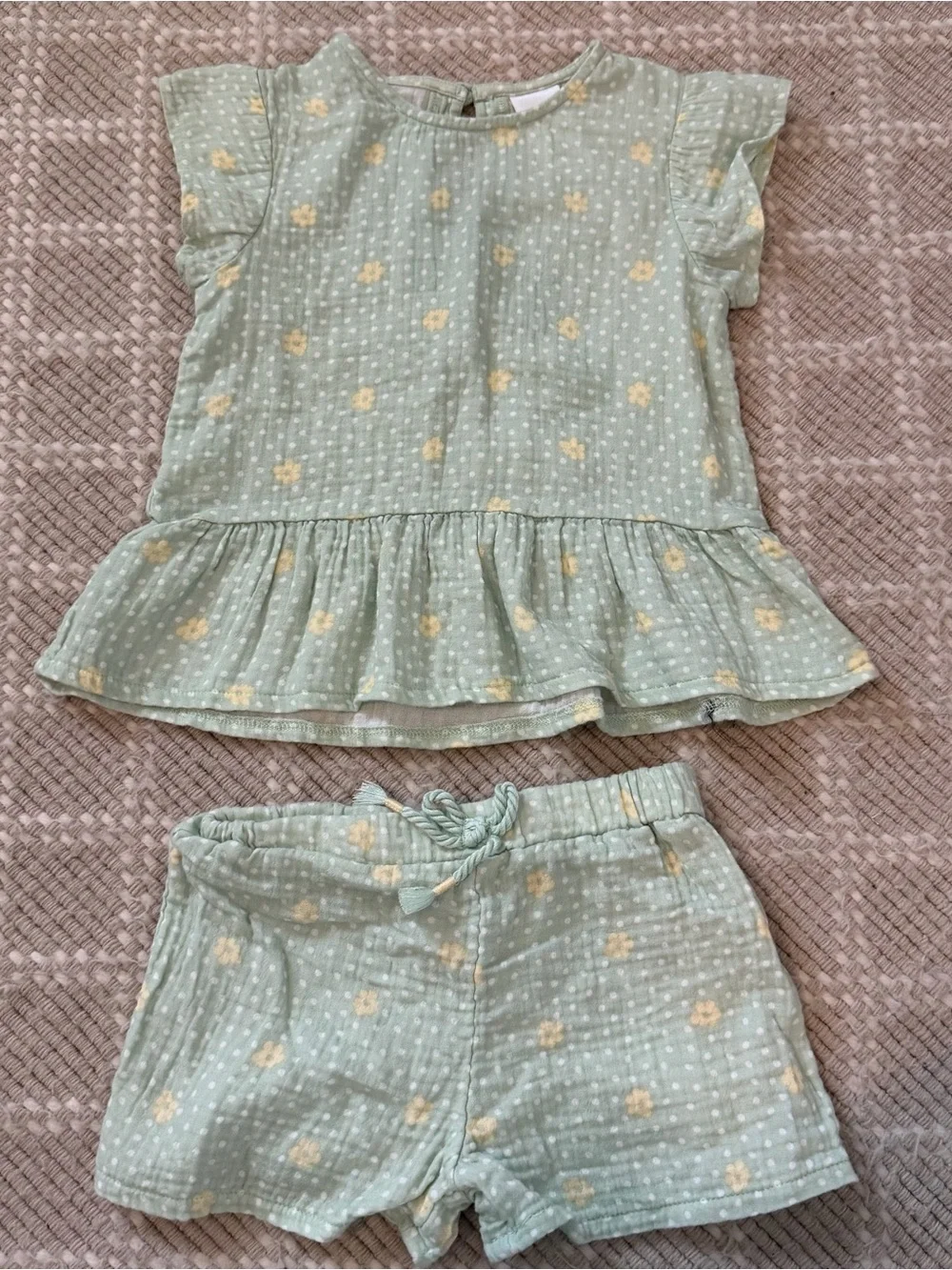 Kids Mint Floral Matching Set - Top & Shorts